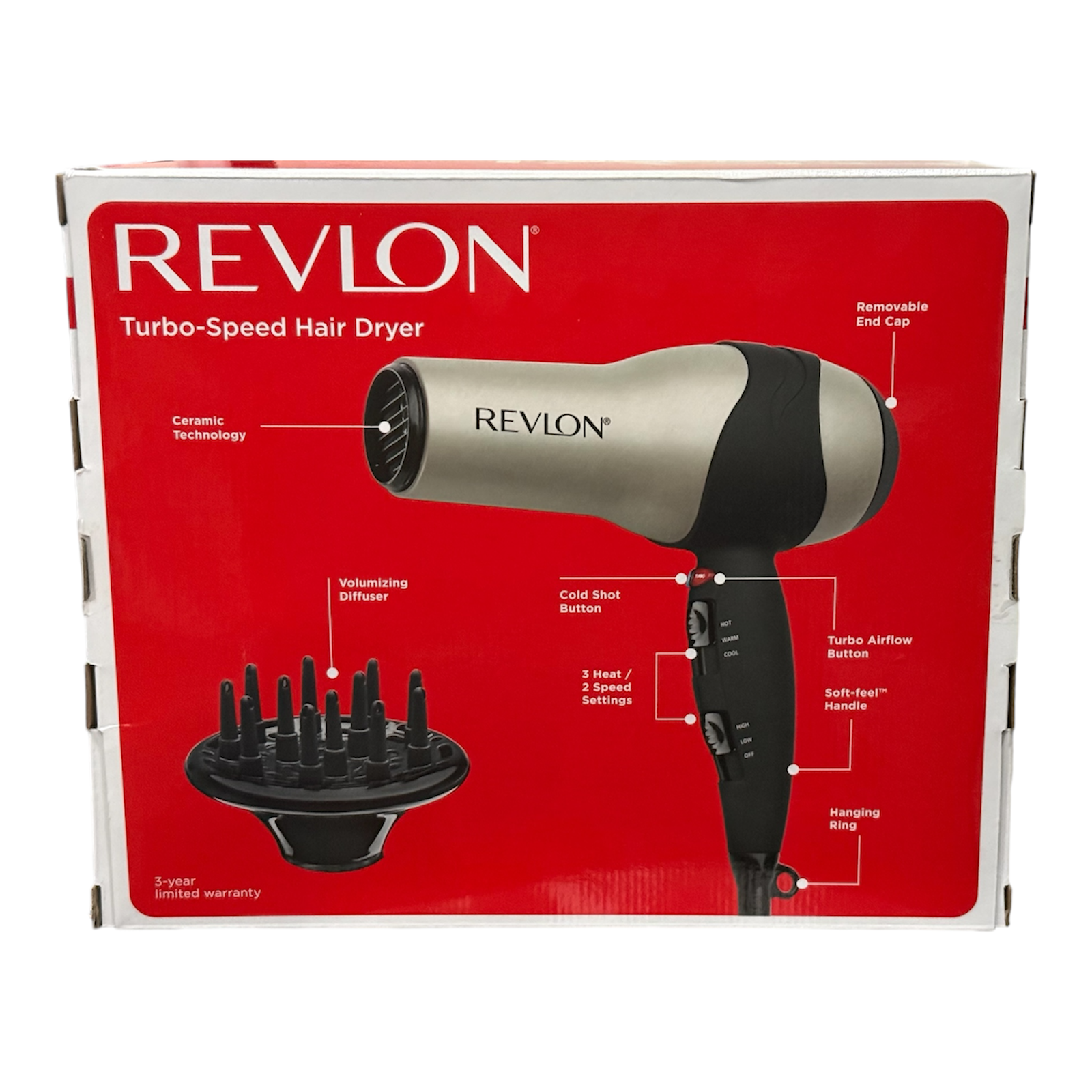 Revlon Perfect Heat Volumizing Turbo Styler Hair Blow Dryer with Diffuser, 1875w