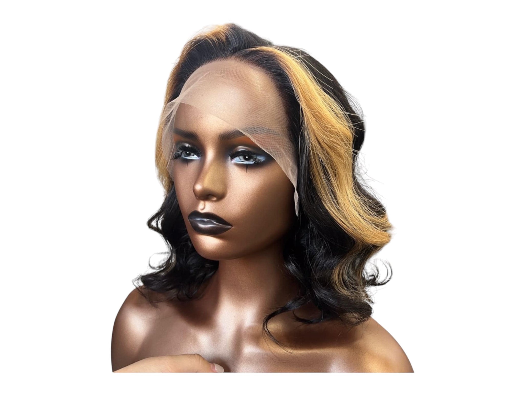 14" 27/1B 100 Density loose Wave Bob Wig